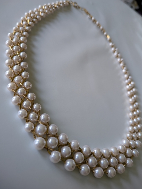 Jewelry - Triple Strand Gold Woven Faux Pearl Necklace